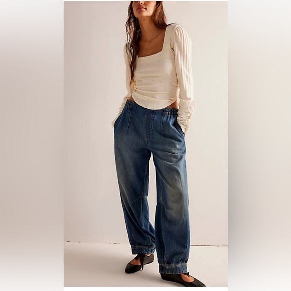 Free People Oslo Pull On Jeans We The Free Slouchy Balloon Legs Banded Hemlines - Picture 1 of 5